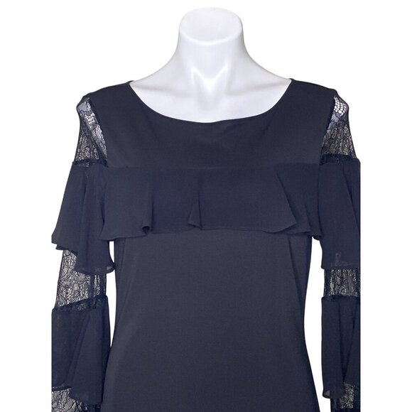 White House Black Market Black Lace Sheath Dress, Long Bell Sleeve Women's M - Picture 4 of 13